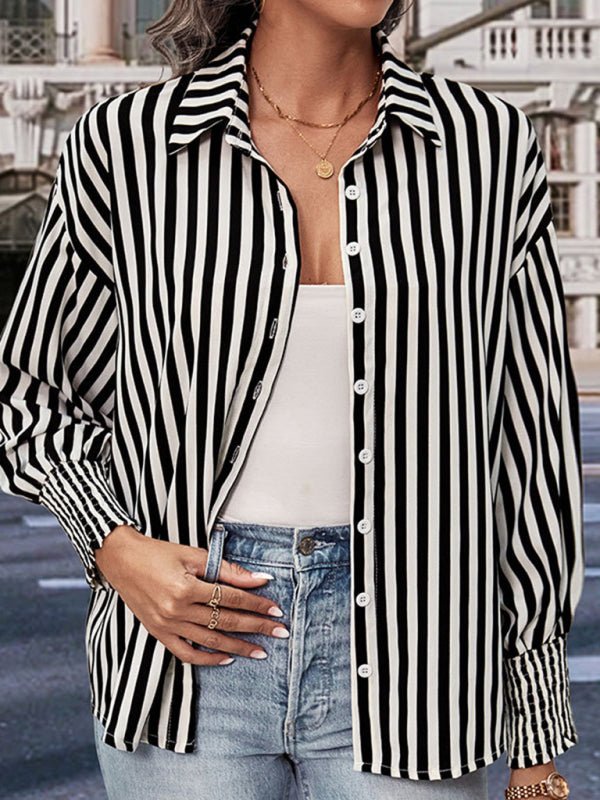 New long sleeve black and white striped shirt top - Top